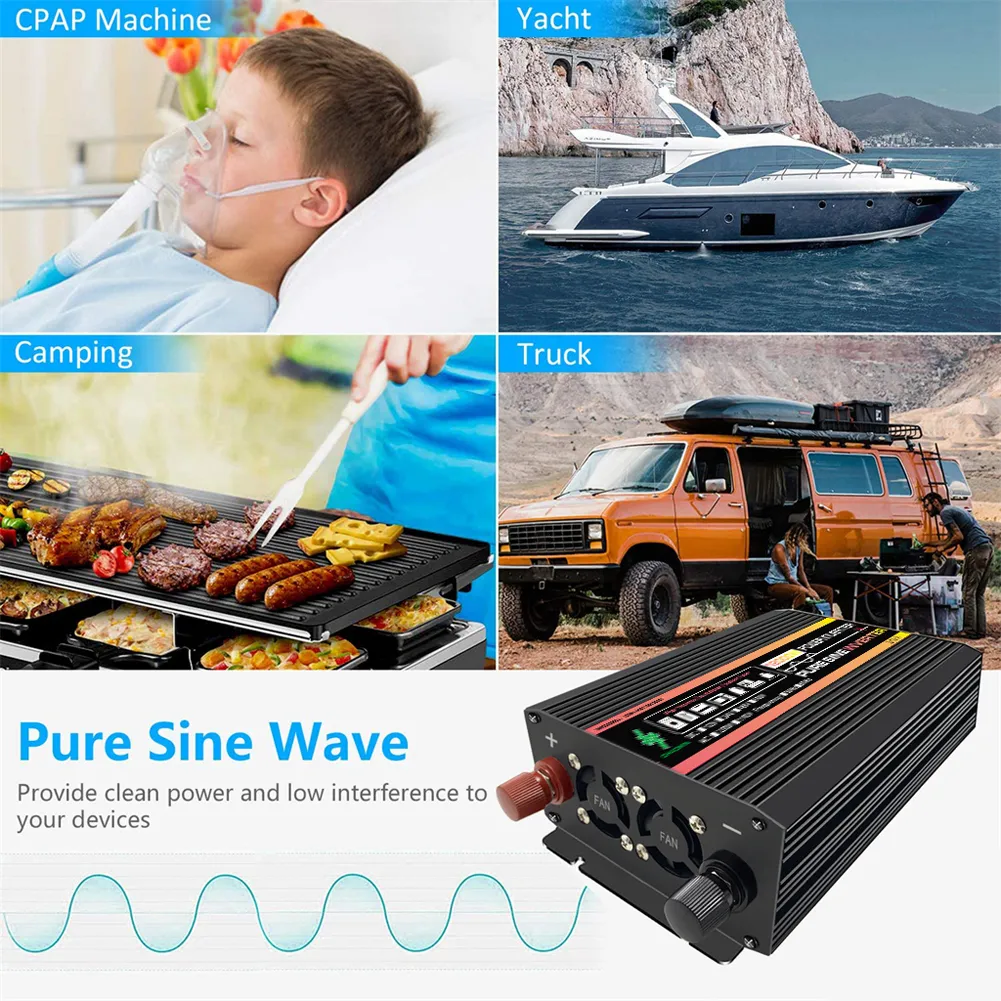12000W/10000W Car Inverter Converter Solar Power Inverter Pure Sine Wave Car Voltage Transformer DC 12V-AC 220V Socket Charger