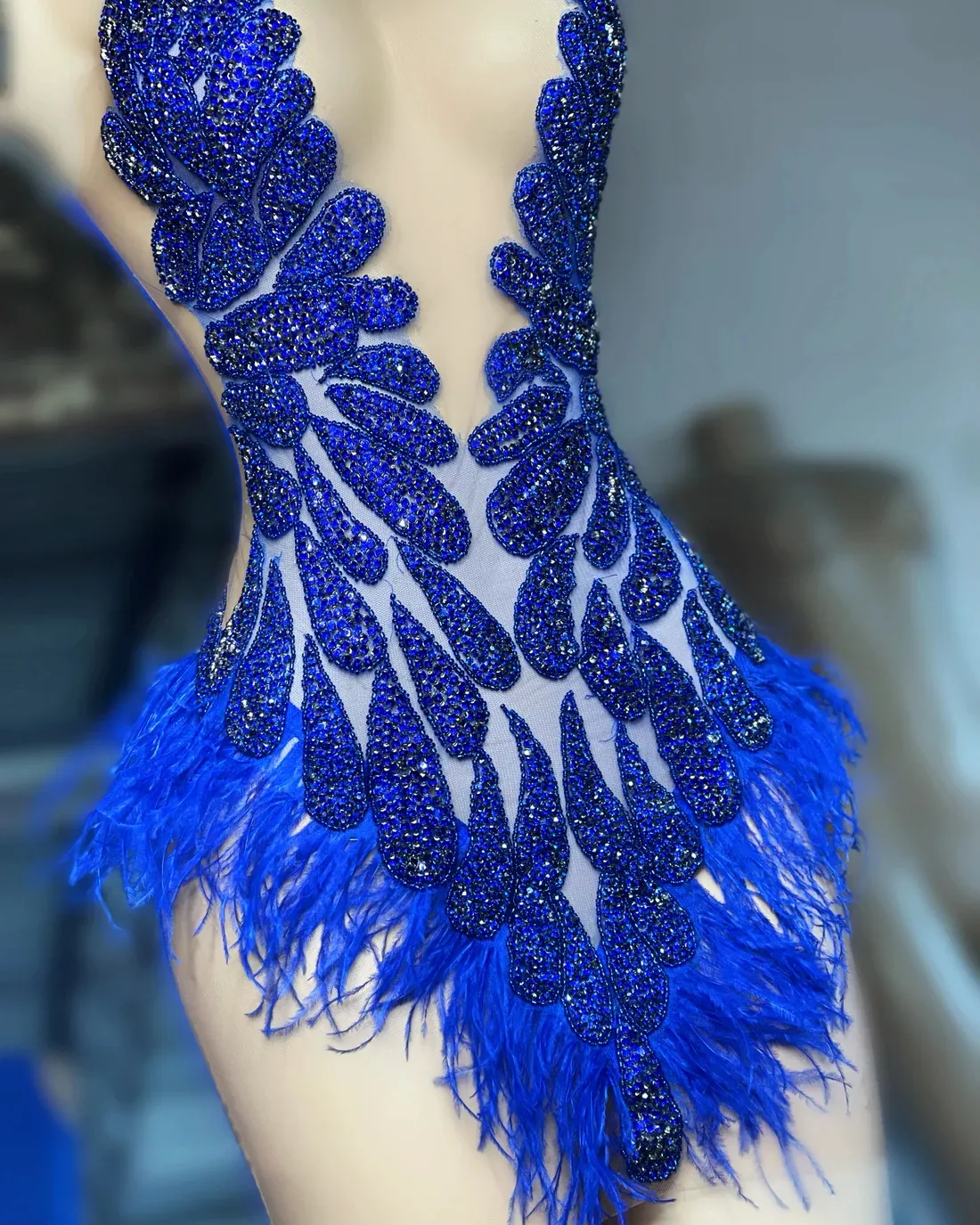 Royal Blue Feather Short Prom Dresses For Black Girls See Through Crystals  African American Cocktail Dresses Birthday Party Homecoming Gowns J025 From  Jjsfashion, $154.42 | DHgate.Com