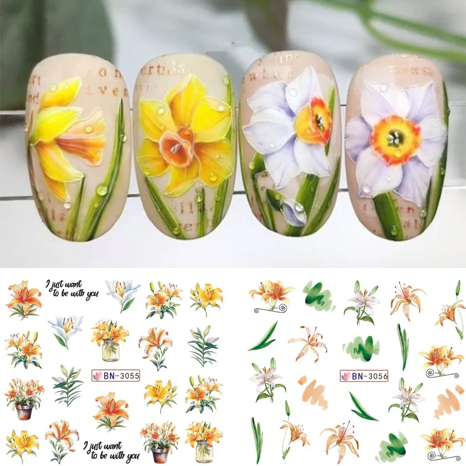 12 Designs Lily Flowers Nail Stickers White Flower From Ddmymay