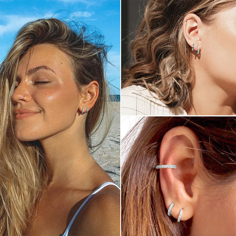 G23 Titanium Hinged Cartilage Earring Hoop CZ Ear Clip Helix Conch Clicker Nose Ring Septum Jewelry for Women Piercing Jewelry