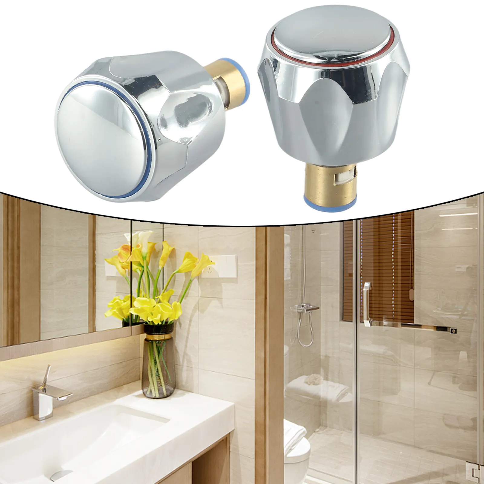 2-Pack Alloy Faucet Knob Handle Replacement – Fits 8mm X 20-Tooth Valve Core – With Mounting Screws For Kitchen, Bathroom, Bathtub Faucets – Silver Finish