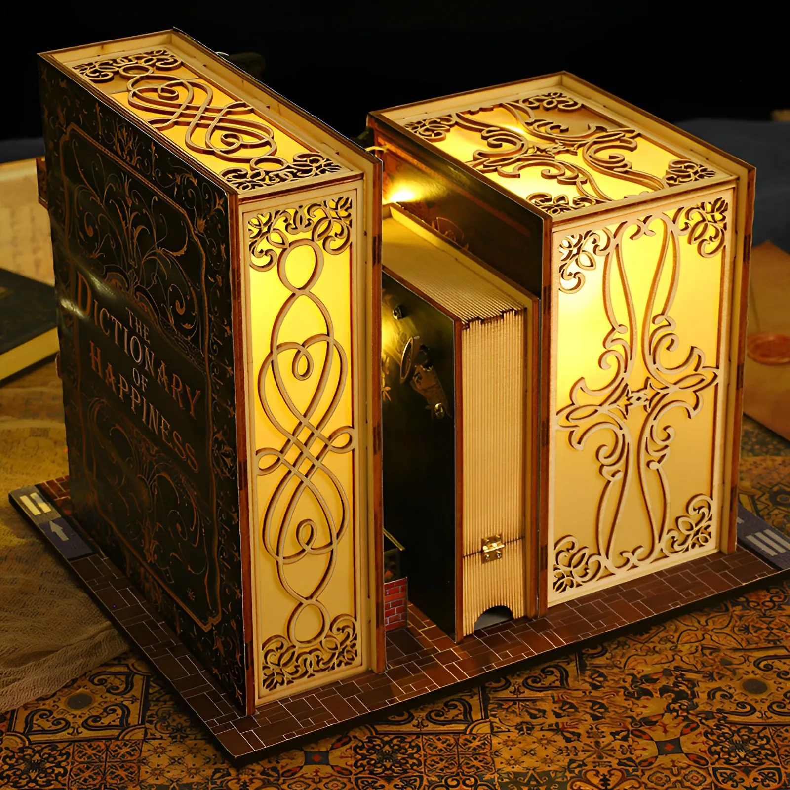 MEINESQIS Book Nook DIY Miniatures Book Nook Kit Store 3D Creative Decorative Bookend Bookshelf Insert Wooden Puzzle With LED Suitable For Teenagers