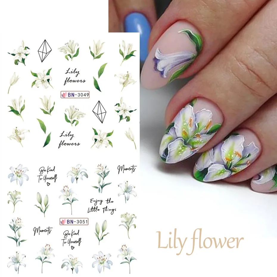 12 Designs Lily Flowers Nail Stickers White Flower From Ddmymay