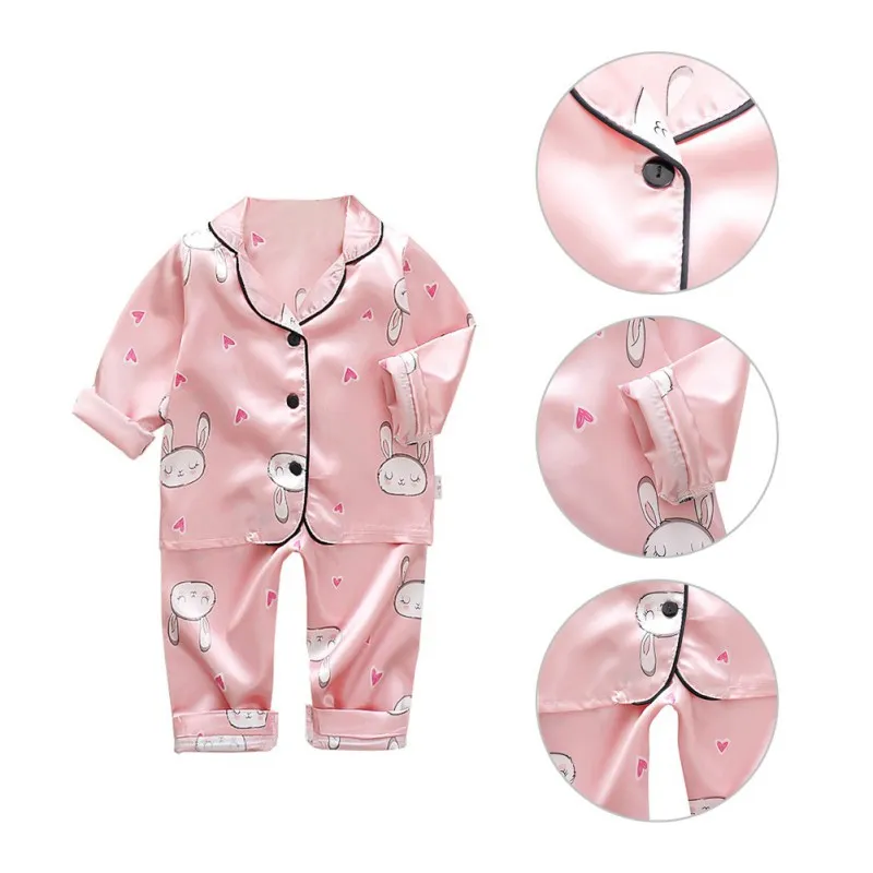 Children's Pajamas Set Toddler Boys Girls Sleepwear Ice Silk Satin Tops ...