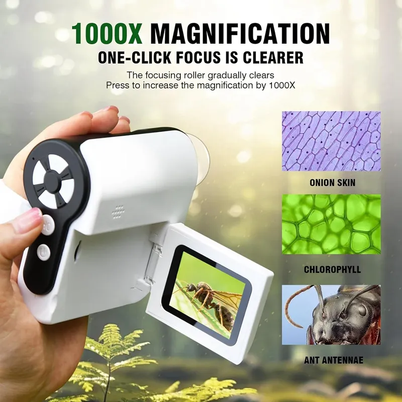 OUTACT Kids Microscope With 500X Magnification, Portable Handheld Digital Microscope, 2MP Rechargeable Pocket Mini Microscopy, 2.0" Handheld Magnifying Glass For Kids, Science Kit Gift For For Kids
