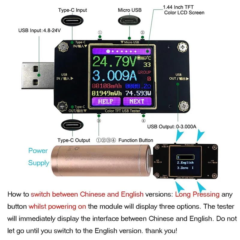 2024 Bluetooth USB Power Meter - Digital Voltage Power Display Color ...