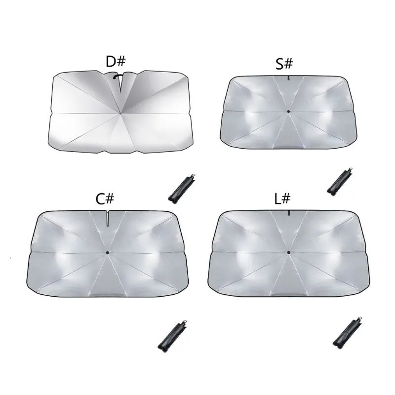 Foldable car windshield sun shade designed for compact storage
