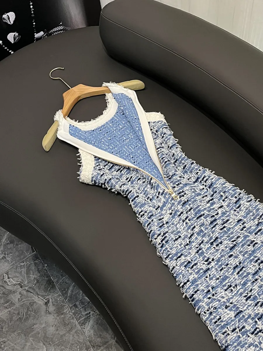 Sleeveless Knee-Length Blue Tassel Knitted Dress with Round Neck and  Buttons for Summer from Dhgate Basic & Casual Dresses - price 55.47