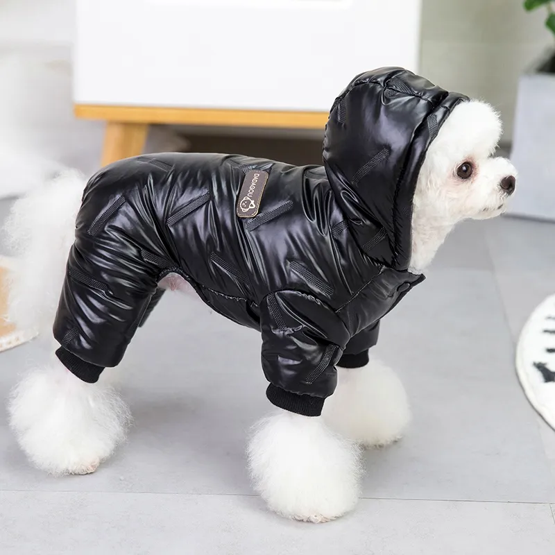 Dog Snowsuit Waterproof Lined Dog Coat with Hat, Warm Winter Snow Jacket  Soft Fleece Fullbody Suit for Small to Medium Dogs Cold Weather