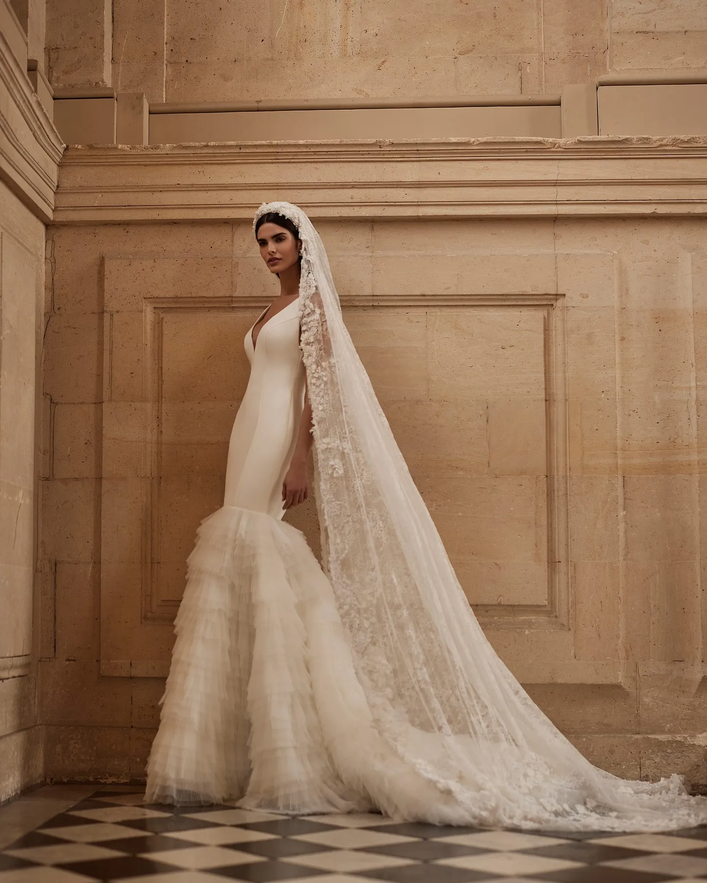 Milla Nova Satin Mermaid Azazie Bridal Gowns with V-Neck, Ruched Tulle Skirt, and Backless - Perfect for Weddings and Special Occasions