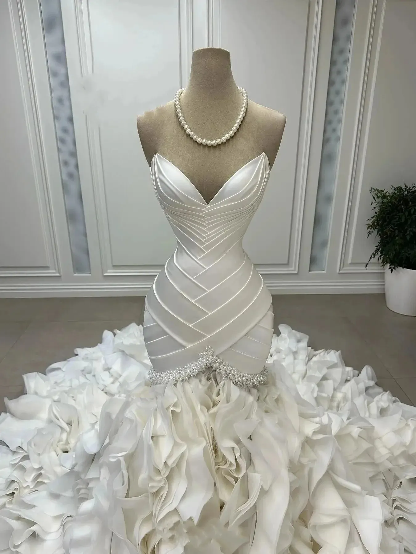 Strapless Satin Mermaid Wedding Dress with Puffy Ruffles and Court Train,  Sleeveless Bridal Gown with Pearls and Beads Embellishment from Dhgate  Mermaid Wedding Dresses - price 335.73