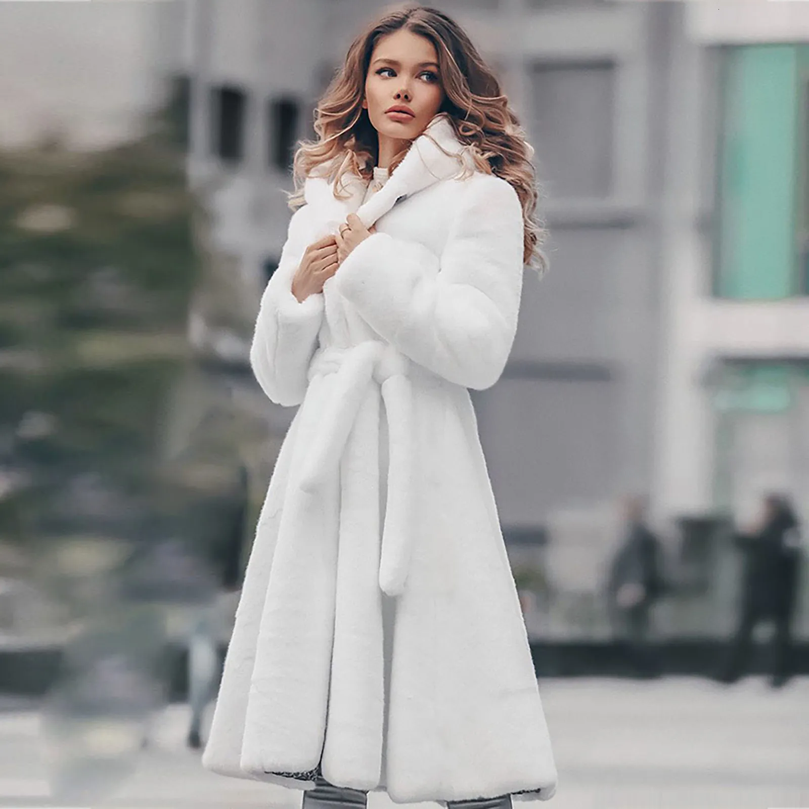 Belted Furry Winter Coats White Belted Faux Fur Coat Women