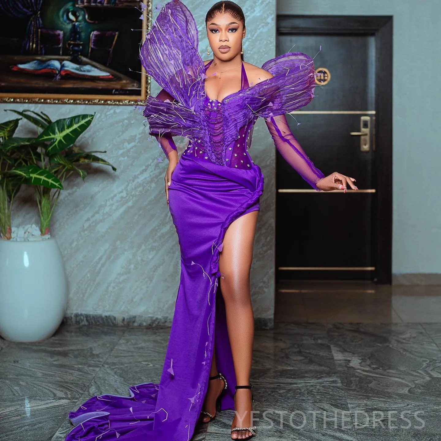 Purple Halter Mermaid Purple sparkly prom dress with Beading, Tassel, and Rhinestones - Perfect for Evening Events, Birthdays, Second Receptions, or Purple Halter Mermaid Purple sparkly prom dress with Beading, Tassel, and Rhinestones - Perfect for Evening Events, Birthdays, Second Receptions, or