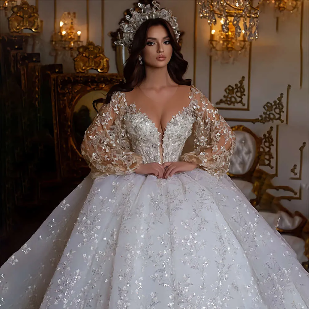 Princess bling wedding ball gowns with Lace, Sequin, Beading, Sweetheart Neckline, Long Sleeves, and Court Train Princess bling wedding ball gowns with Lace, Sequin, Beading, Sweetheart Neckline, Long Sleeves, and Court Train