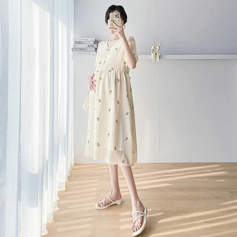 Pregnant Womens Summer Embroidered V Neck Dress ... From Wenxin_pavilion1,  $11.22 | DHgate.Com