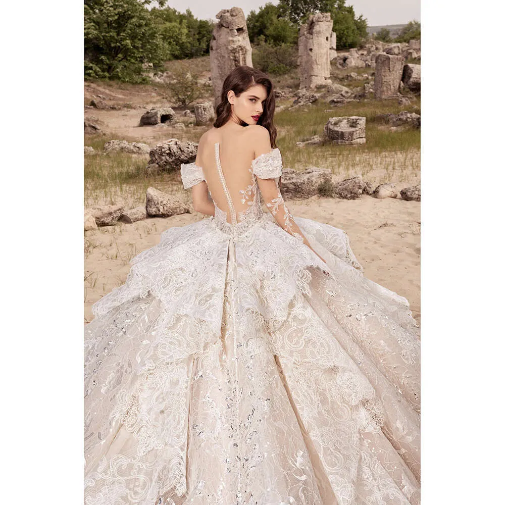knee length dresses for ladies Long Sleevess Lace Appliques Tulle Wedding Gown White Garden Aline Spring Bridal Gown main image 0