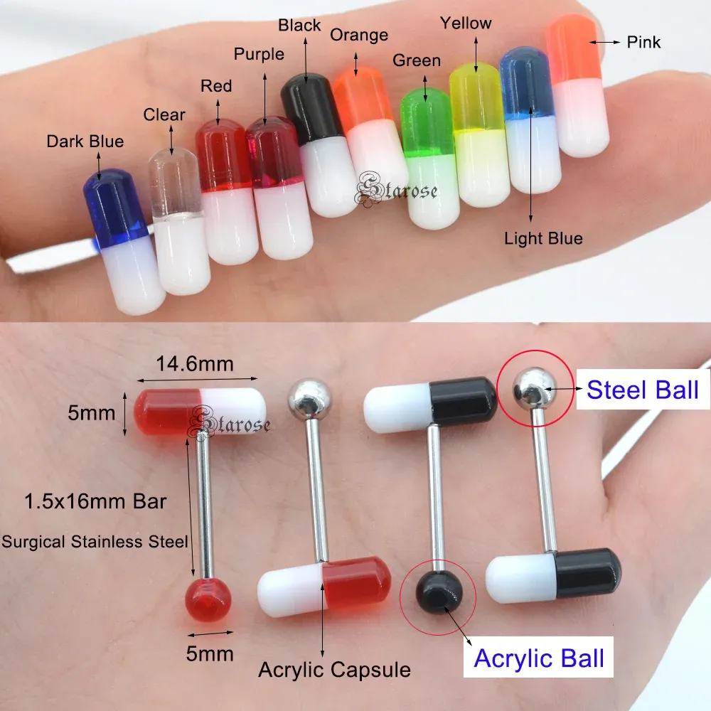 Tongue Piercing Jewelry Lot Of 20 Assorted Colorful Pills Tongue