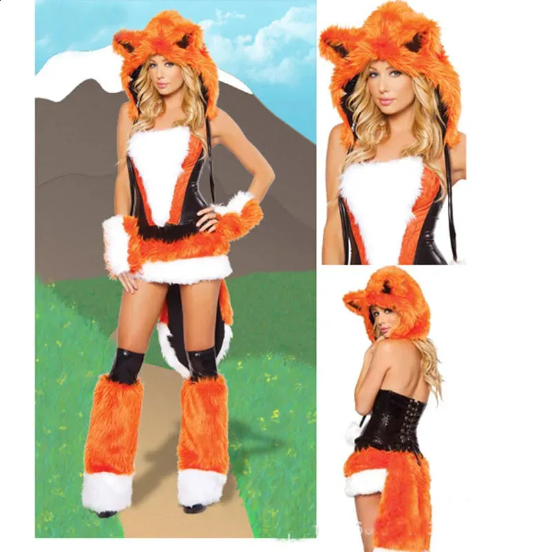 Women's Plush Wolf and Leopard Role Playing Clothing Set - Sexy Winter Hat and Tube Top Leg Warm hen party dress (240930)
