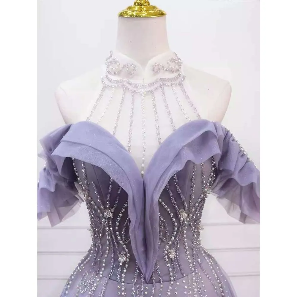 2024 High Neck Crystal Pearl A-Line lavender evening dress for Women - Perfect for Prom and Formal Parties