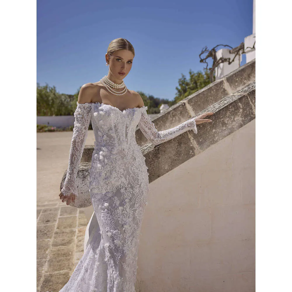maternity mermaid wedding dress Mermaid Lace Scoop Long Sleeve Pleated Maternity Summer Wedding Dress  Destination