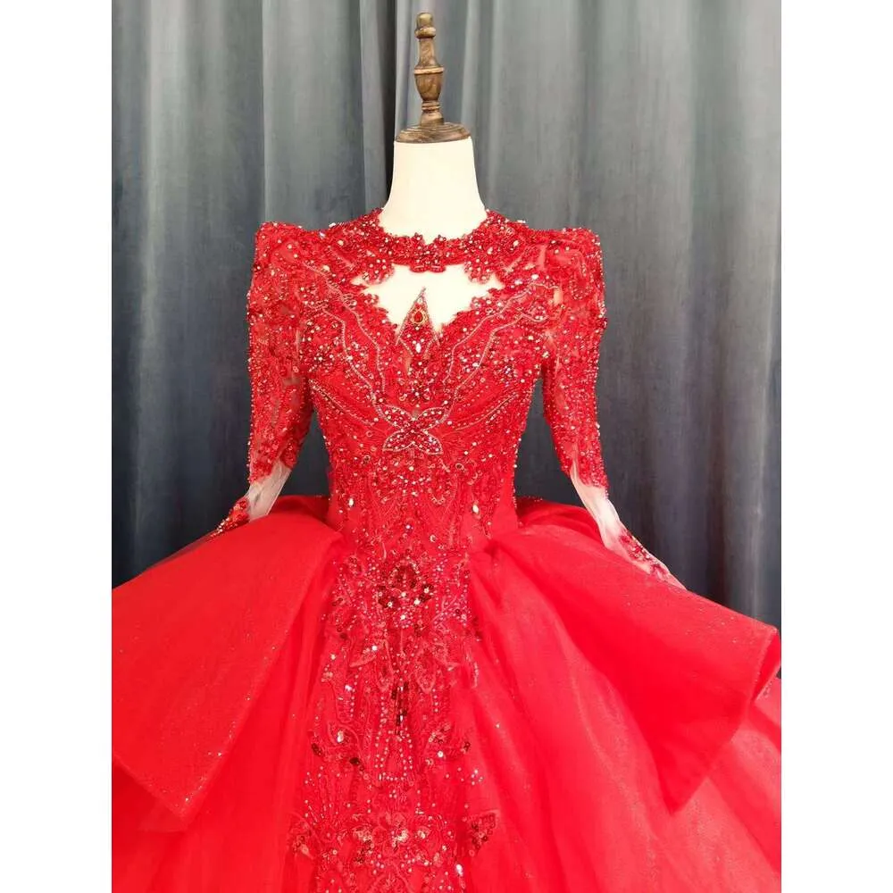 open lace back dress Trumpet Wedding Dress,Red Lace Appliques Over White Tulle Bridal Gown,