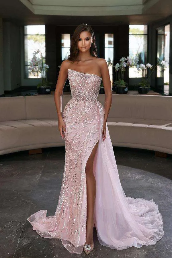 fitted lace wedding dress Blue Sequins Strapless Long Mermaid Prom Dresses Pic Color / US8 main image 0