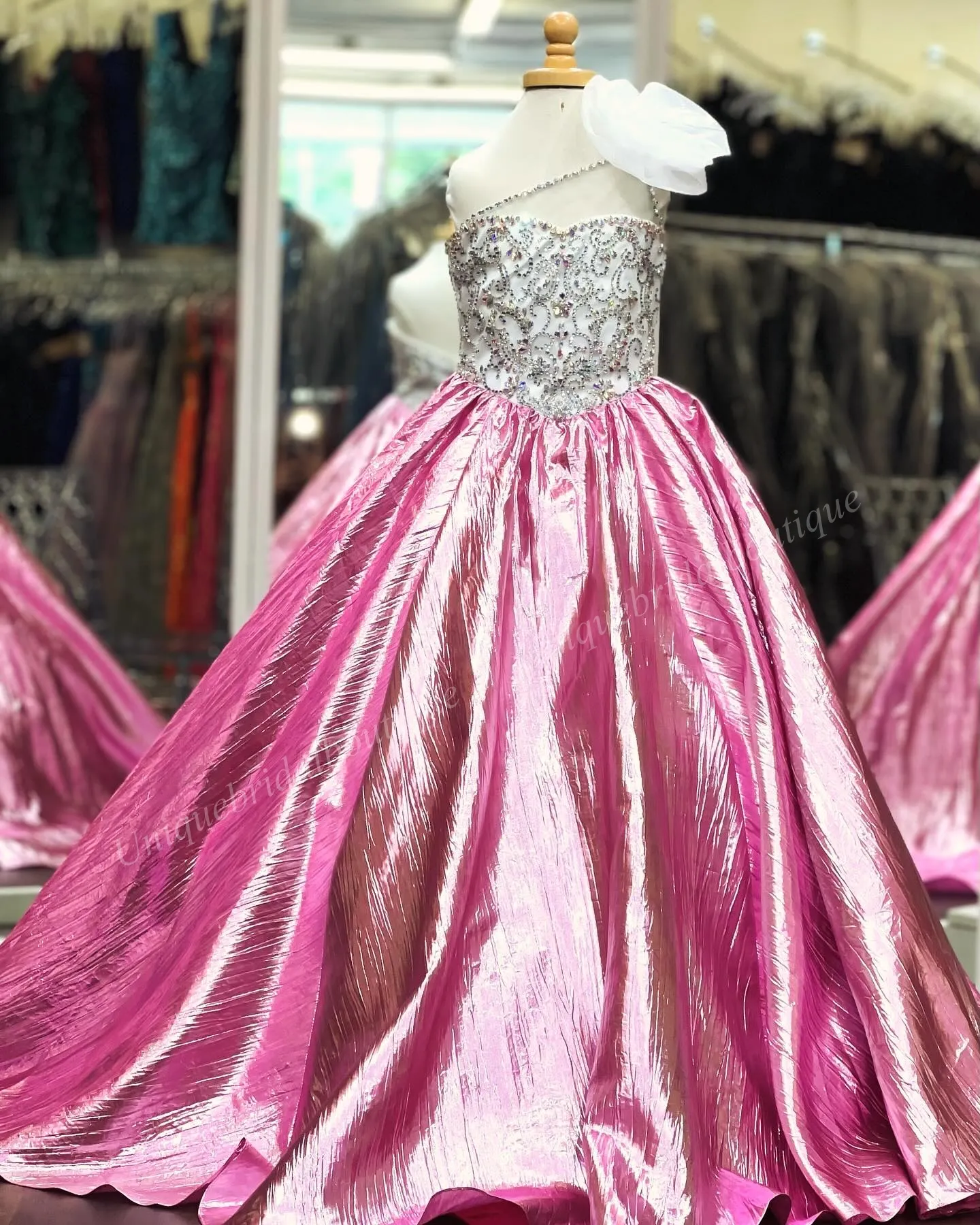 pink and silver birthday dress Girls Pink And Silver Empire Waist Halter Party Dress main image 0