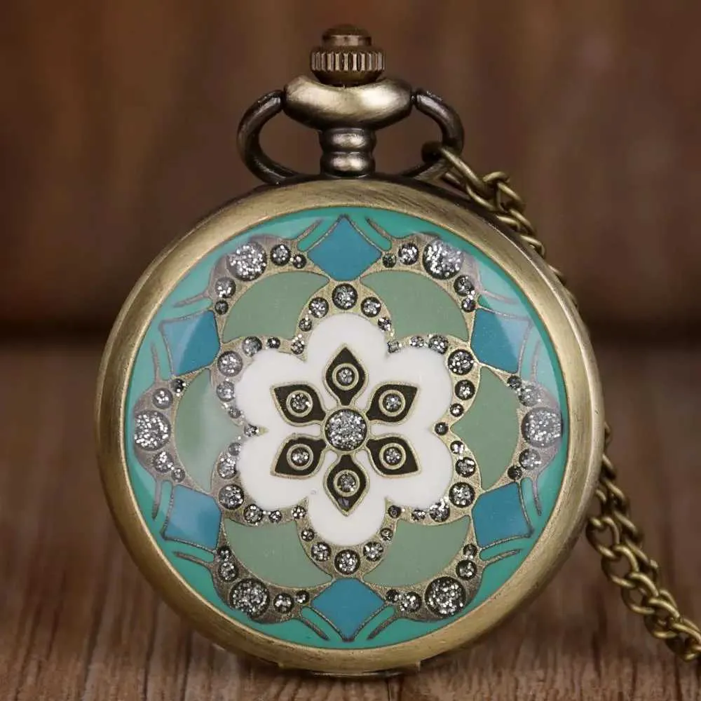 Elegant Bronze Flower Pocket Watch: Quartz Fob Pendant Necklace Chain  Shop Now!
