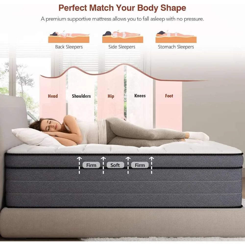 Size 12 Inch Hybrid Mattress, With Gel Memory Foam And Pocketed Springs