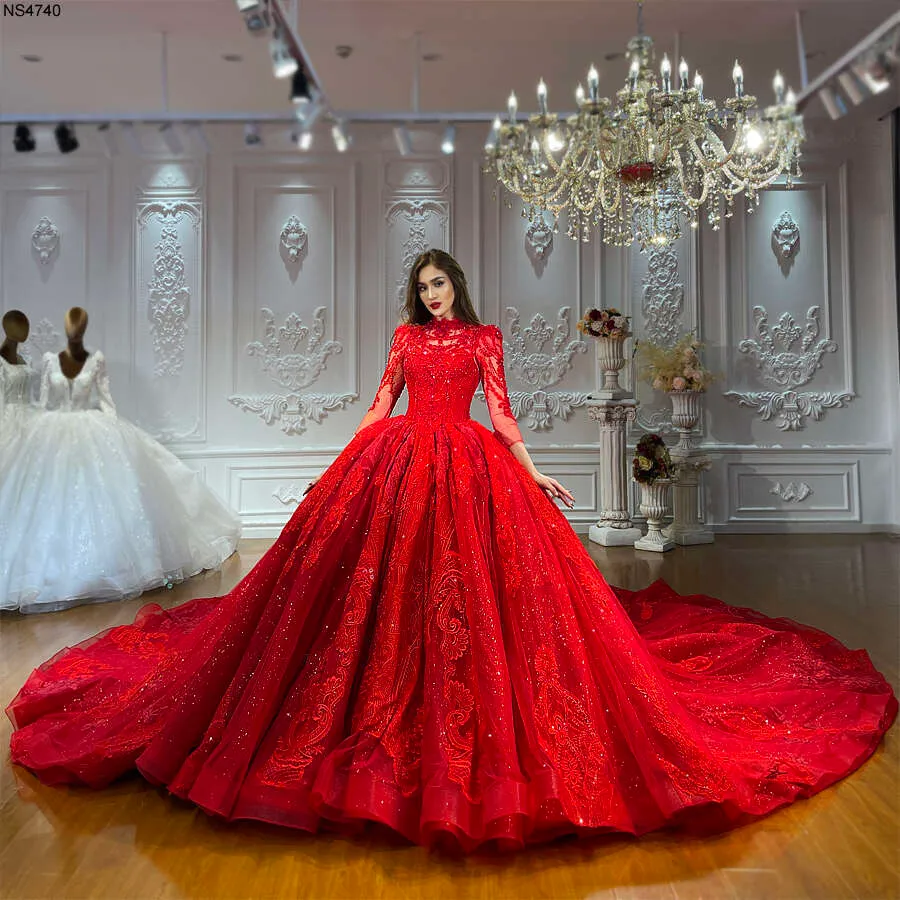 Stunning Red Lace Beaded Long Train Average Wedding Dress Cost by Amanda Novias