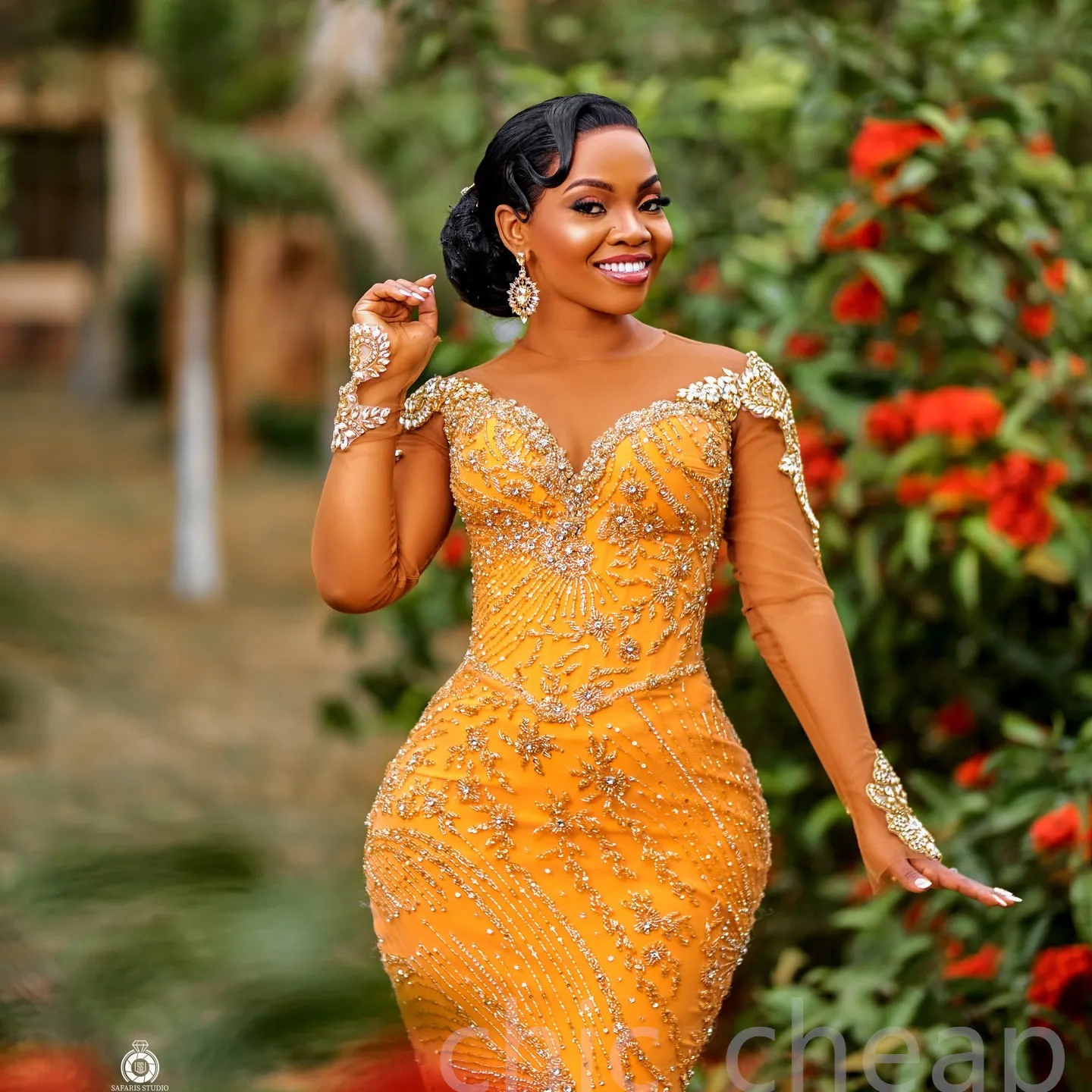 Iooiooi Women's Elegant Ankara Maxi Mermaid Dress – African Print Gown With Lace Decor, Yellow/Orange/Multicolor - View #11
