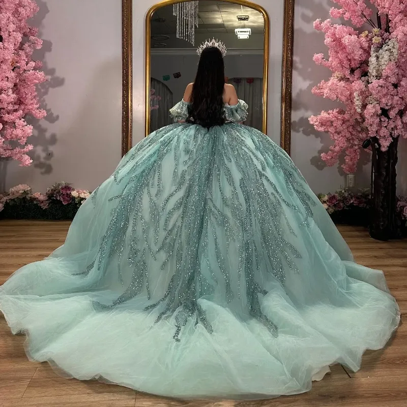 Luxury Turquoise Ball Gown Sweet 16 Quinceanera Dress Off The Shoulder Lace Beads Crystal Tulle Sweep Train from Dhgate Quinceanera Dresses - price 301.43 Luxury Turquoise Ball Gown Sweet 16 Quinceanera Dress Off The Shoulder Lace Beads Crystal Tulle Sweep Train from Dhgate Quinceanera Dresses - price 301.43