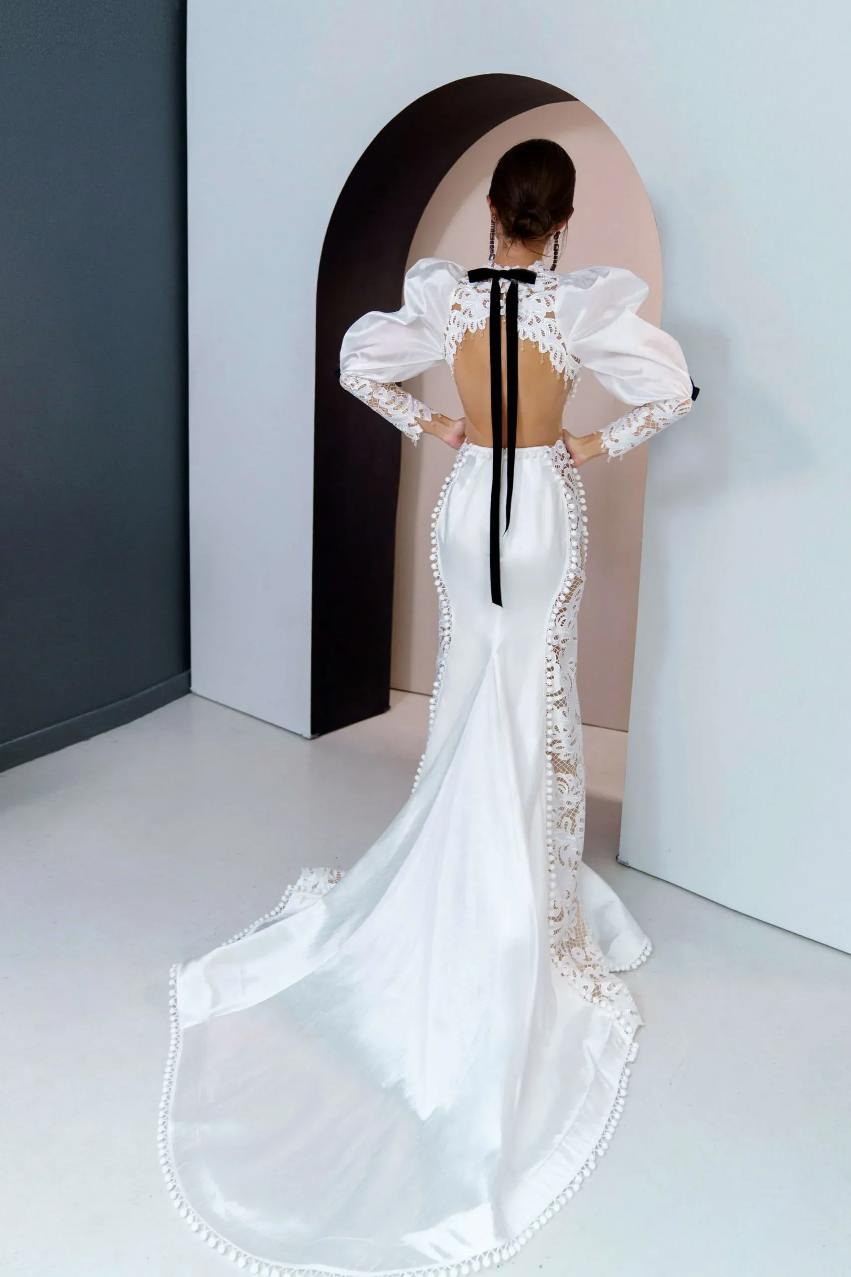 knee length dresses for ladies Ivory Long Sleeve Draped Gown 6 / Ivory