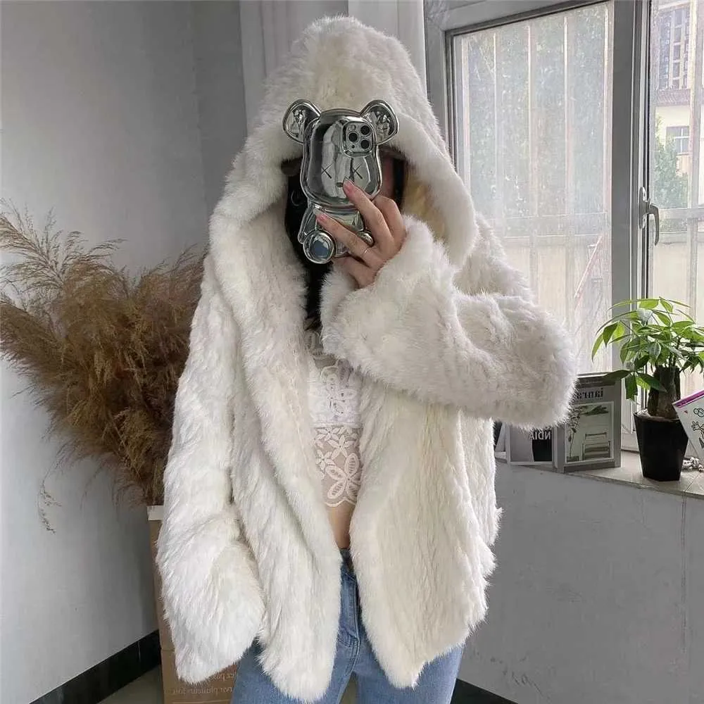 Womens White Rabbit Coat Genuine Rabbit Fur Coat Women Rabbit Fur