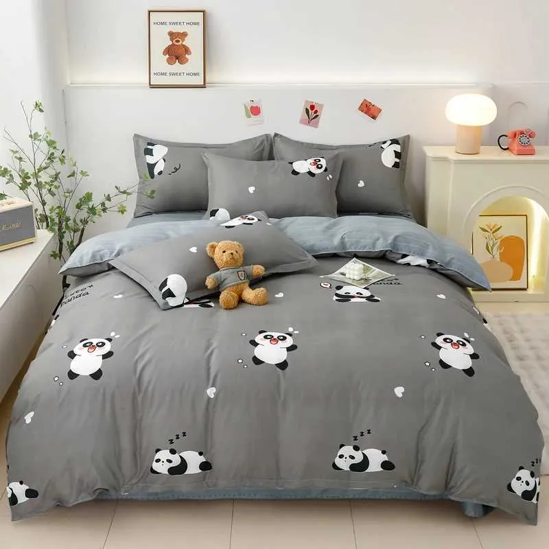 Panda Bedding Set Queen Size Cute Cartoon Animal Duvet Cover With