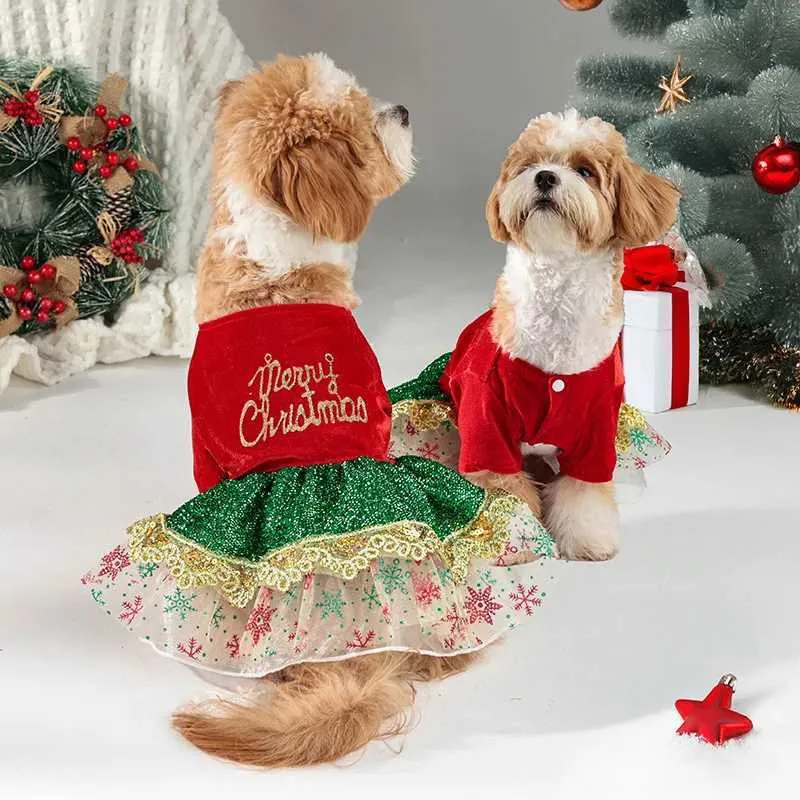 christmas dresses dogs Festive Green Red Dog Dress red bow Pet Dog Dress christmas Gift