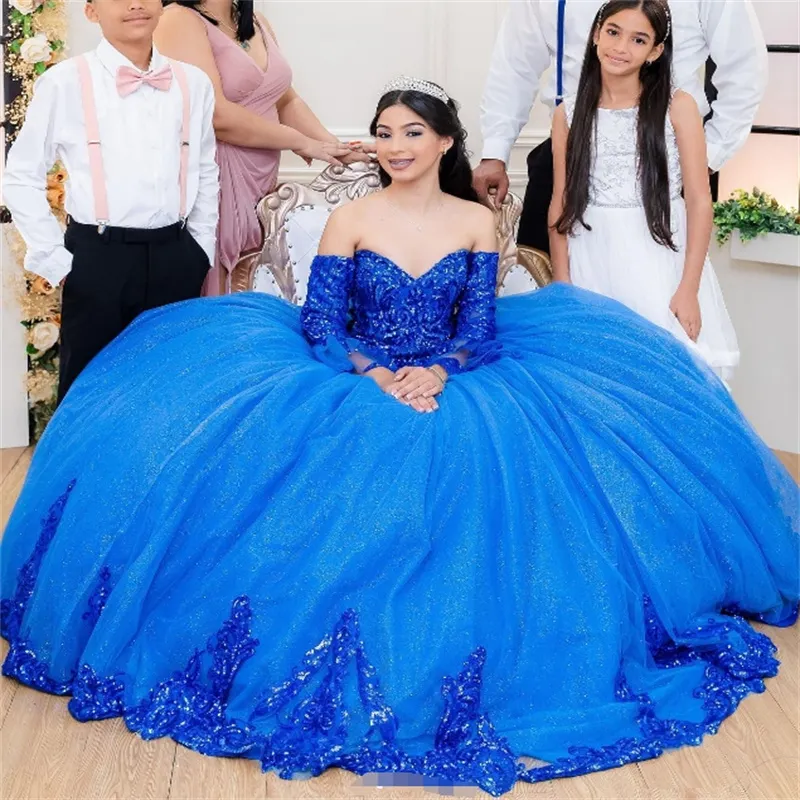 Royal Blue Sequin Quinceanera Dress: Long Sleeve... From Cohodress, $169.86  | DHgate.Com