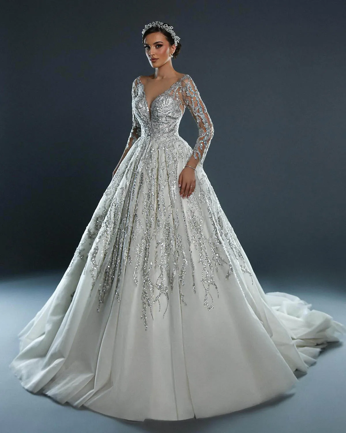 sheer sequin wedding dress Davinci Bridal 50666 Long Sheer Sequin Mermaid Wedding Dress Lace Train Gown 10 / Ivory/Ivory