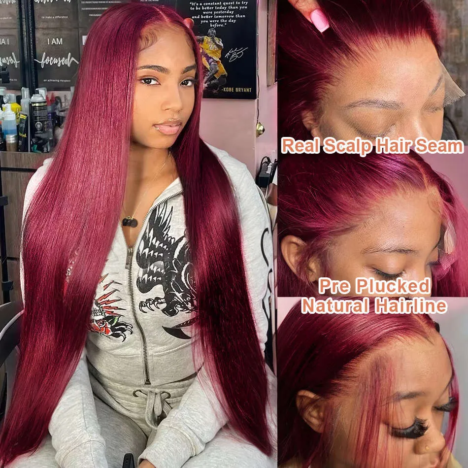 30 Inch Red Lace Frontal Sew In 30 Inch 99J Human Hair Lace Front