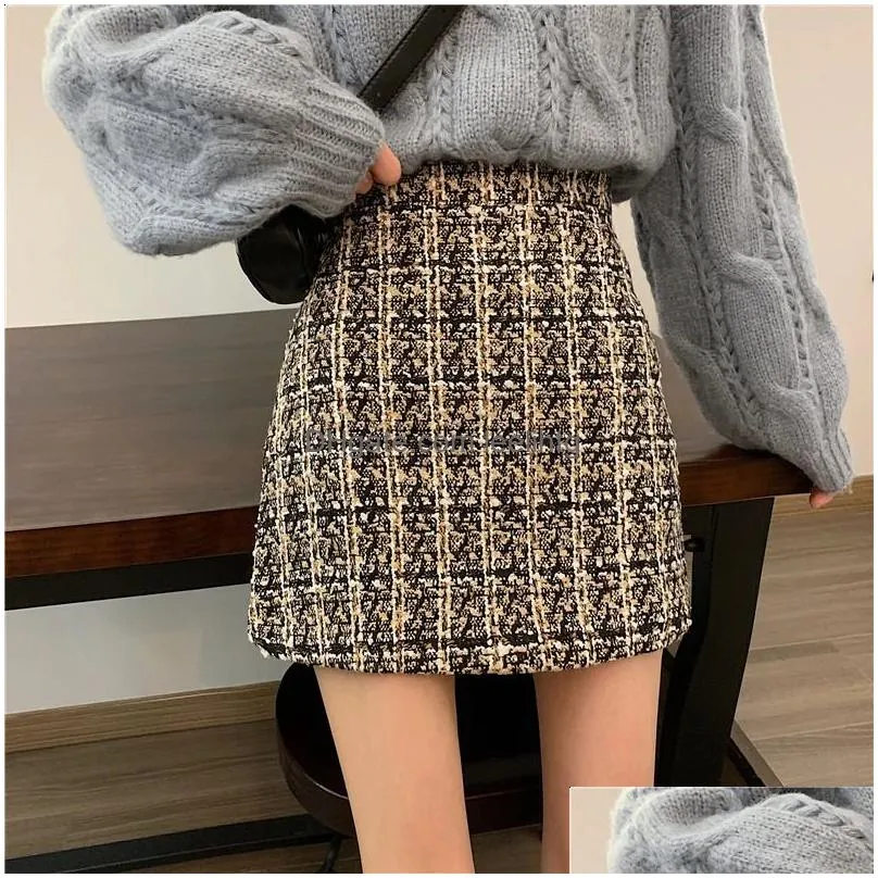 Skirts Fall Winter Plaid Wool Skirt Womens Plus Size Thick Woolen