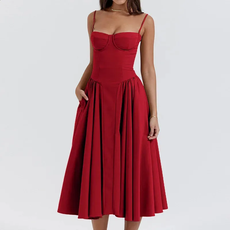 sachin and babi light blue dress Red Cotton Linen Blend V-Neck Midi Dress | Elegance & Ease