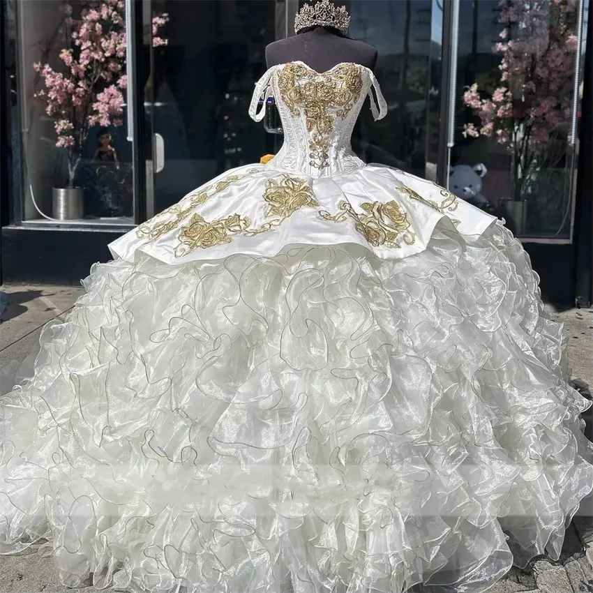 White Quinceanera Dress: Embroidered Satin Ball Gown... From Queenshoebox,  $221.25 | DHgate.Com