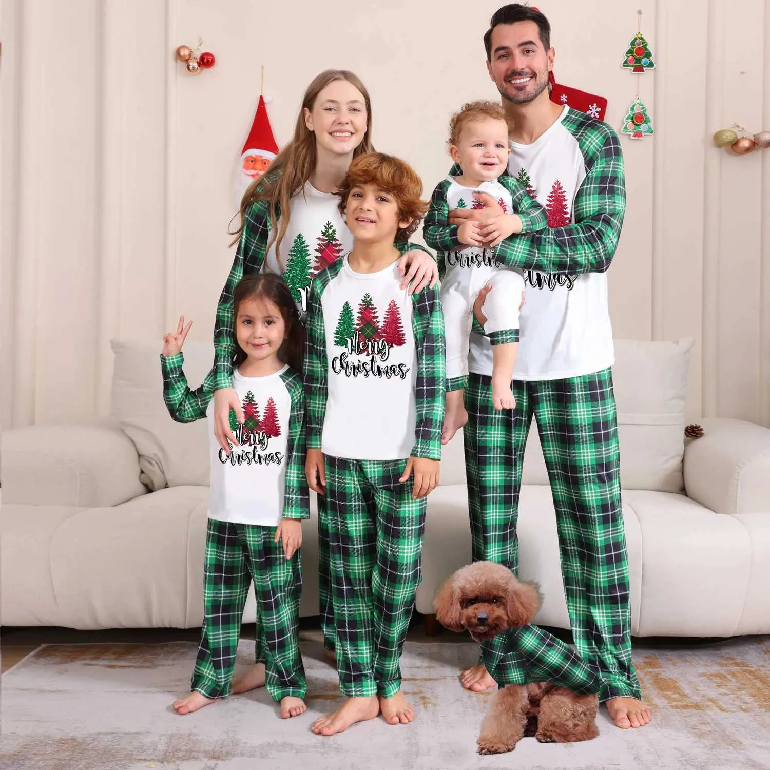 Merry Christmas Green Plain Family Matching Set Mother And