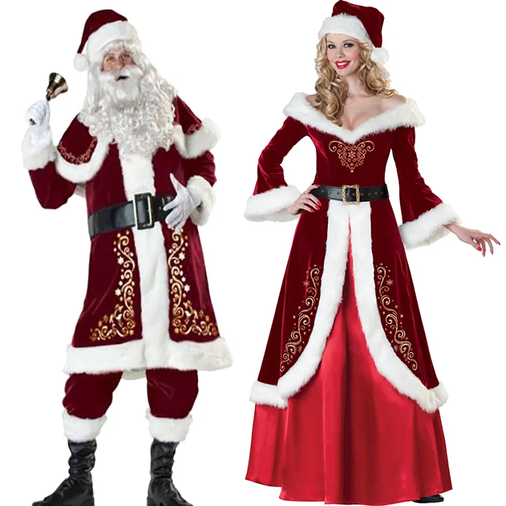 Heren Deluxe Kerstman Kostuum Pak voor Volwassenen 5 stks Kerstman Kostuums voor Kerst Xmas Fluwelen A,4XL(170-175) CM