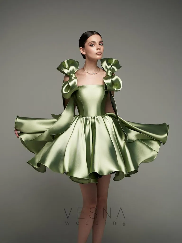 Green Satin Bow Straps A-Line Homecoming Mini Dress for Graduation Cocktail  Parties from Dhgate Graduation Dresses - price 139.7