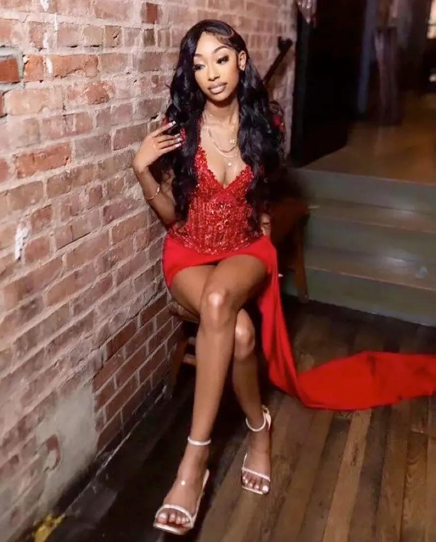 short red prom dress V Neck Lace Dress, Short V Neck Red Lace Graduation Homecoming Dresses please do rush order service Mini Dress Short Red Prom