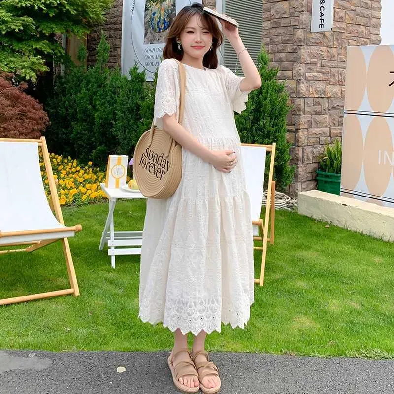 Pregnant Womens Cotton Lace Dress Short Sleeve O Neck Summer Maternity Dress  Loose Long Princess Style W241026 From Time_brocade, $14.75 | DHgate.Com