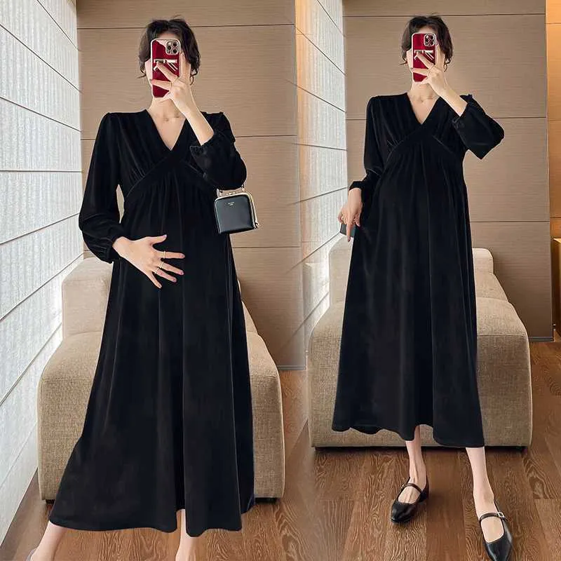 W241026 Winter Maternity Dress Long Sleeve V Neck Velour Plus Size Elegant Party Dress In Black And Red From Time_brocade, $14.31 | DHgate.Com W241026 Winter Maternity Dress Long Sleeve V Neck Velour Plus Size Elegant Party Dress In Black And Red From Time_brocade, $14.31 | DHgate.Com