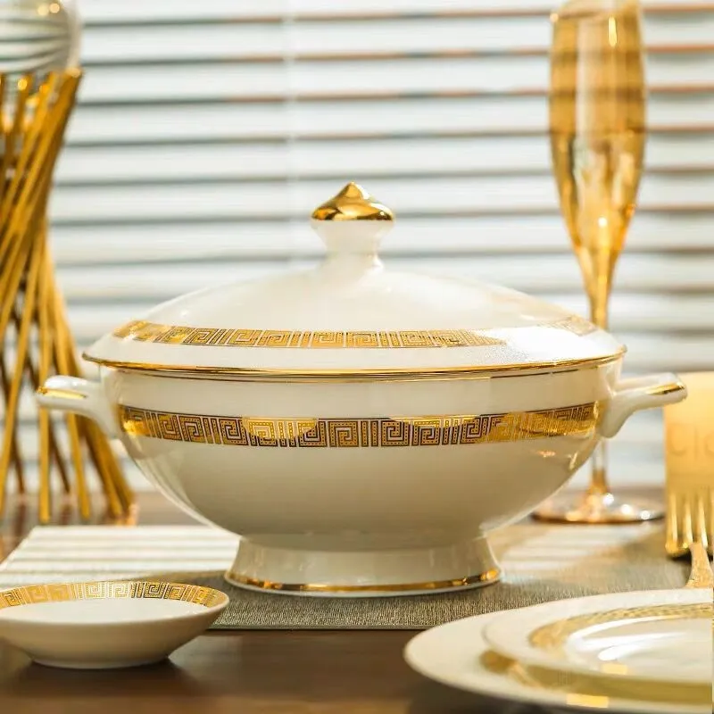 60-Piece Luxury Gold Bone China Dinnerware Set - Soup Bowls 60-Piece Luxury Gold Bone China Dinnerware Set - Soup Bowls