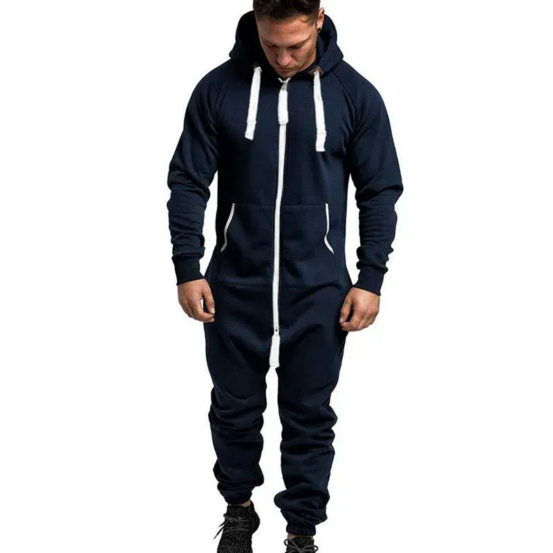 Mens Tracksuit Jumpsuit: One Piece Hoodie Onesie Overalls Stylish